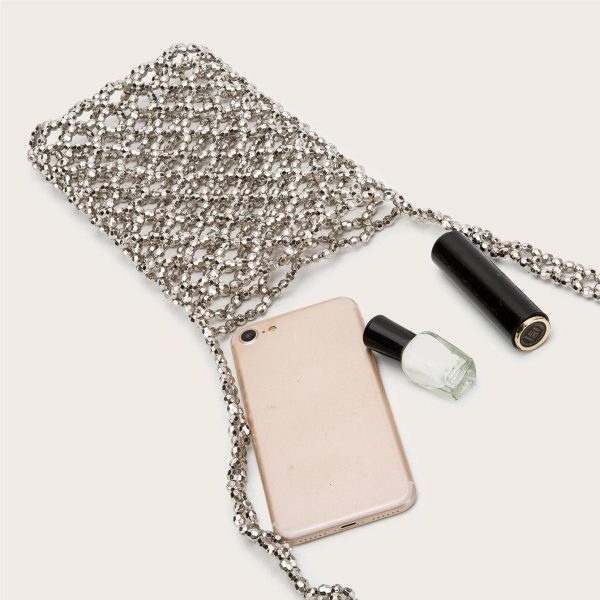 Summer Silver Electroplated Acrylic Beaded Cutout Crossbody Phone Bag - Image 3