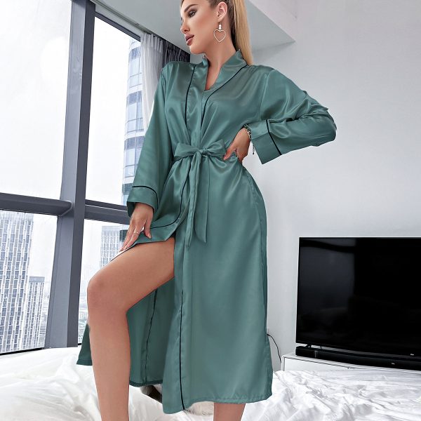 Long Ice Silk Robe Sexy Cardigan Bathrobe for Women Summer Homewear - Image 6