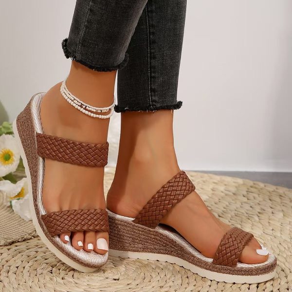 Spring Plus Size Knitted Belt Wedge Slippers