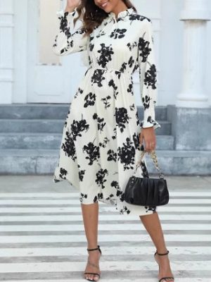 Elegant Printed Lace-Up Pullover Dress for Women