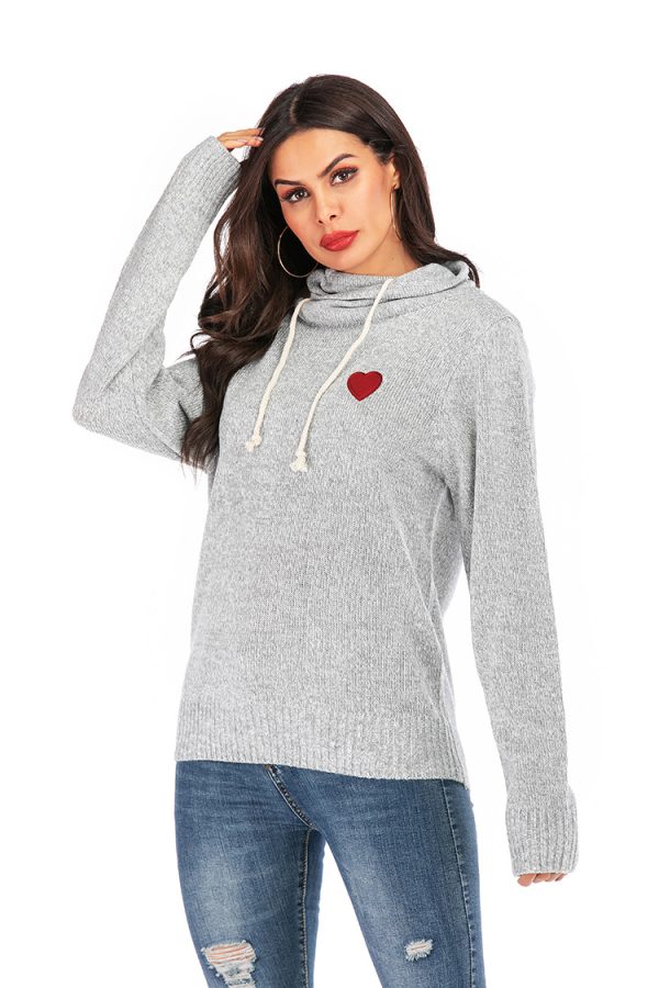 Valentine's Day Pullover Love Sweater Casual Loose Pile Collar Drawstring Long Sleeve Knitted Top - Image 3