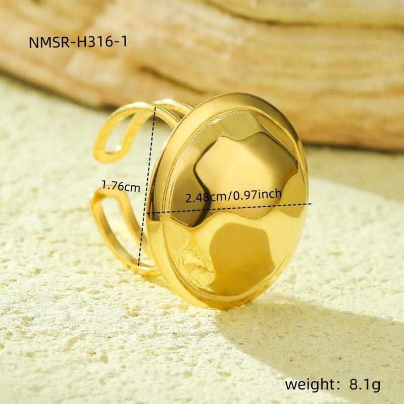 Irregular Asymmetric Geometric Abstract Plated 18K Gold Titanium Steel Ring Bracelet - Image 3