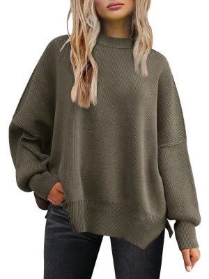 Women Round Neck Batwing Long Sleeved Sweater Autumn Knitted Pullover