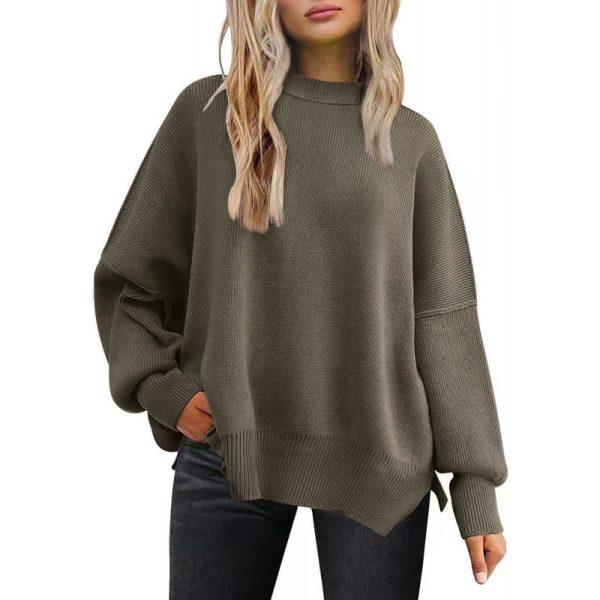 Women Round Neck Batwing Long Sleeved Sweater Autumn Knitted Pullover