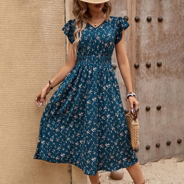 Elegant Floral V-Neck Dress for Women