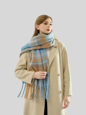 Women’s Winter Plaid Color Matching Tassel Scarf