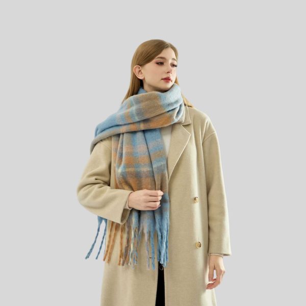 Women’s Winter Plaid Color Matching Tassel Scarf