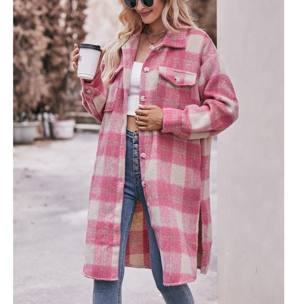 Autumn Winter Women’s Long Cut Mohair Plaid Coat for Elegant Cold-Weather Style - Image 2