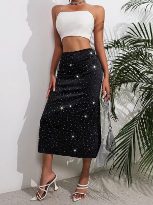 White Polka Dot High-Waist Midi Skirt