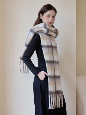 Thickened Cashmere Plaid Scarf for Women – Winter Tassel Shawl