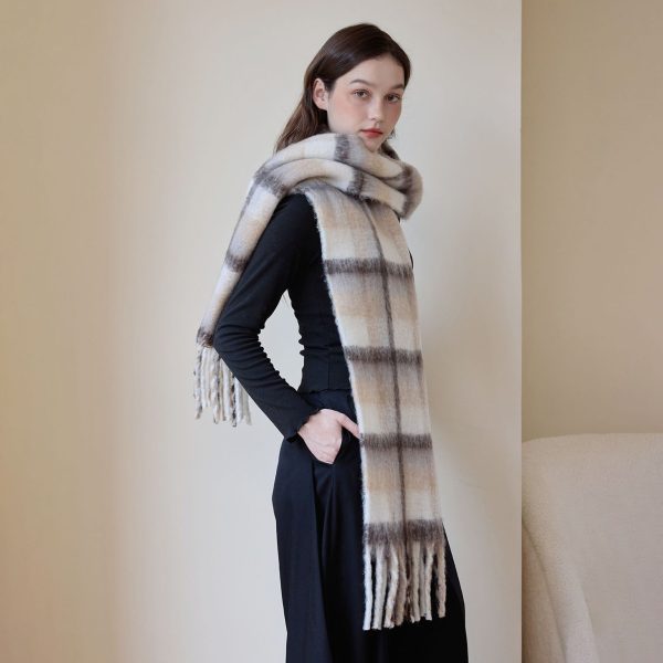 Thickened Cashmere Plaid Scarf for Women - Winter Tassel Shawl