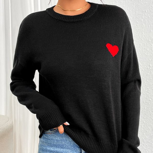 Love Jacquard Round Neck Sweater Autumn Winter - Image 2