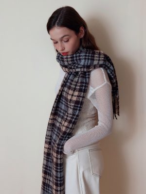 Korean British-Inspired Cashmere-Like Plaid Scarf for Women – Winter Shawl