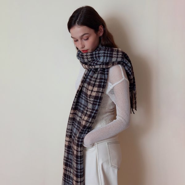 Korean British-Inspired Cashmere-Like Plaid Scarf for Women - Winter Shawl