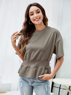 Elegant Summer Round Neck Slim Fit Bottoming Shirt for Women