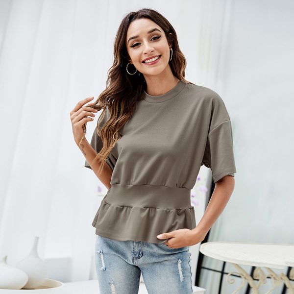 Elegant Summer Round Neck Slim Fit Bottoming Shirt for Women