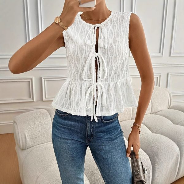 Summer Front Lace-Up Casual Round Neck Vest for Women