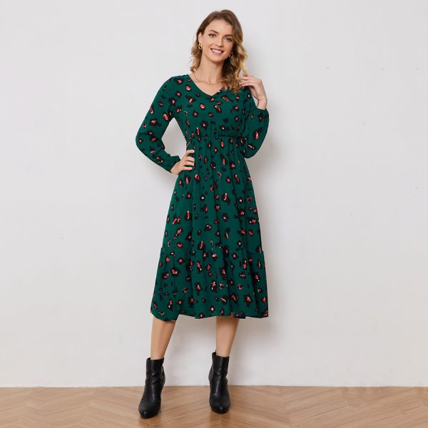 Holiday A-Line V-Neck Printed Long Sleeve Dress - Image 2