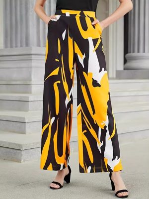 High-Waist Color Contrast Wide-Leg Pants