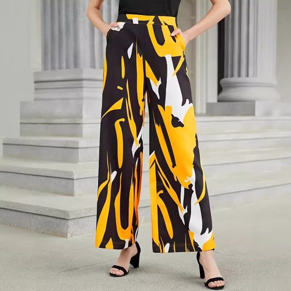 High-Waist Color Contrast Wide-Leg Pants