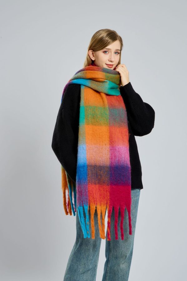 High-Grade Plaid Mohair Scarf for Women - Thick & Warm Winter Shawl - Image 2