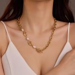 Stainless Steel Necklace with Pearl Inlay High Grade Clavicle Chain for Women