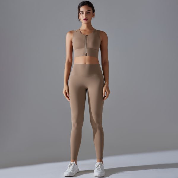 Push-Up Zipper Beauty Back High-Waist Hip Lift Sports Trousers and Fitness Pants Yoga Two-Piece