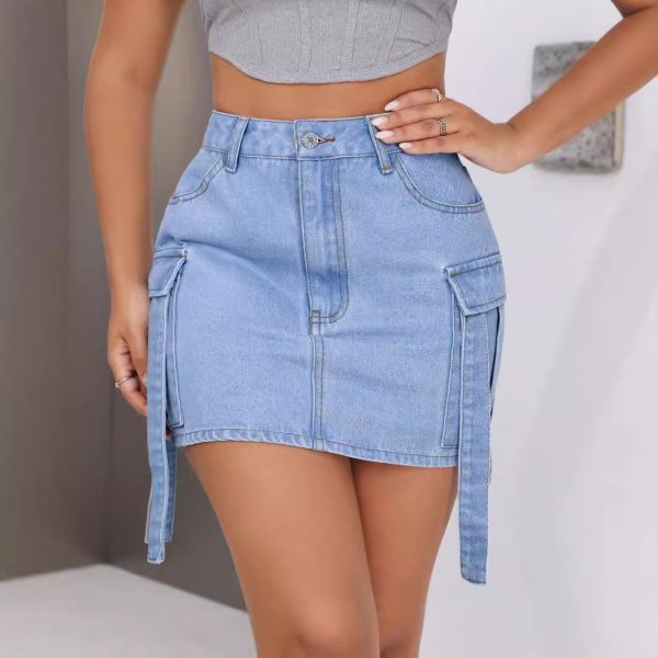 Ribbon Casual Denim Skirt for Women