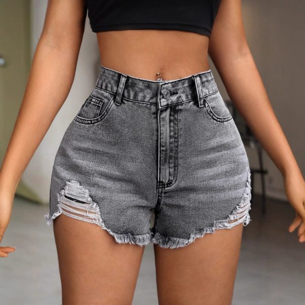 Casual Ripped High-Waist Jean Shorts for Women - Image 2