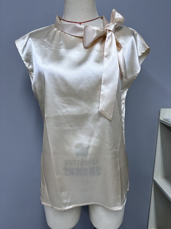 Half Open Collar Bow Satin Top - Image 5