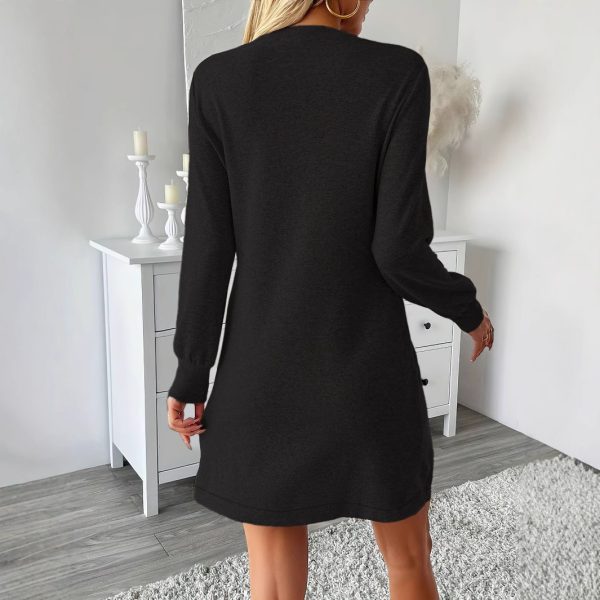 Women’s Elegant Slim Fit Long Sleeve Hem Cross Dress for Spring - Image 2