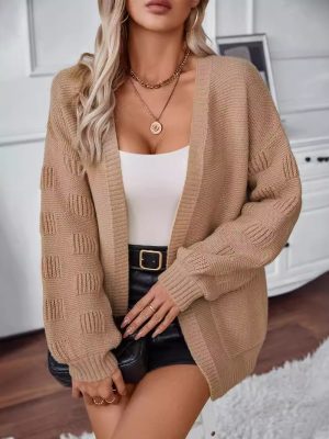 Solid Color Pocket Knitted Cardigan for Women