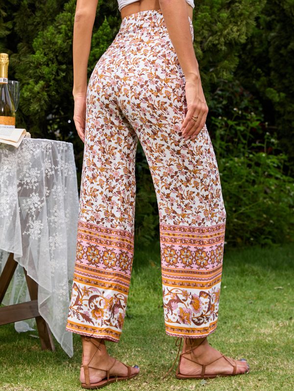 Women’s Printed Wide-Leg Pants with Rope Belt - Image 3