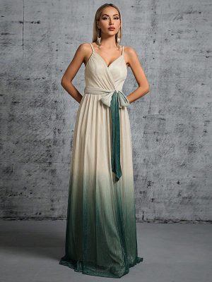 Strap Backless Sexy Lace-Up Gradient Color Maxi Dress for Formal Events