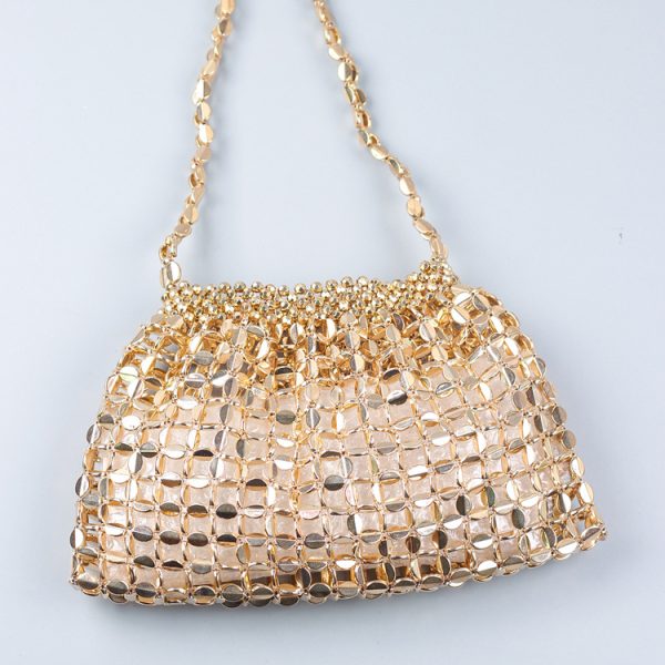 Handmade Silver & Gold Beaded Dumpling Shoulder Bag - Image 4