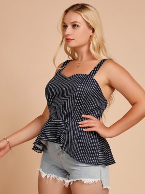 Plus Size Ruffled Striped Wrapped Chest Camisole