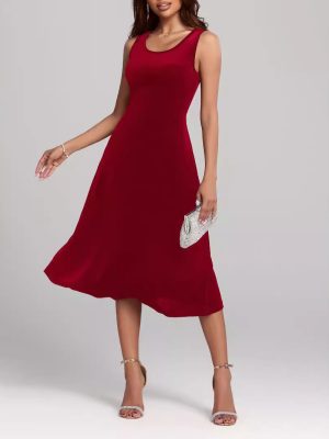 Autumn Winter Mid-Length Sexy Slimming Pleuche Dress for Women