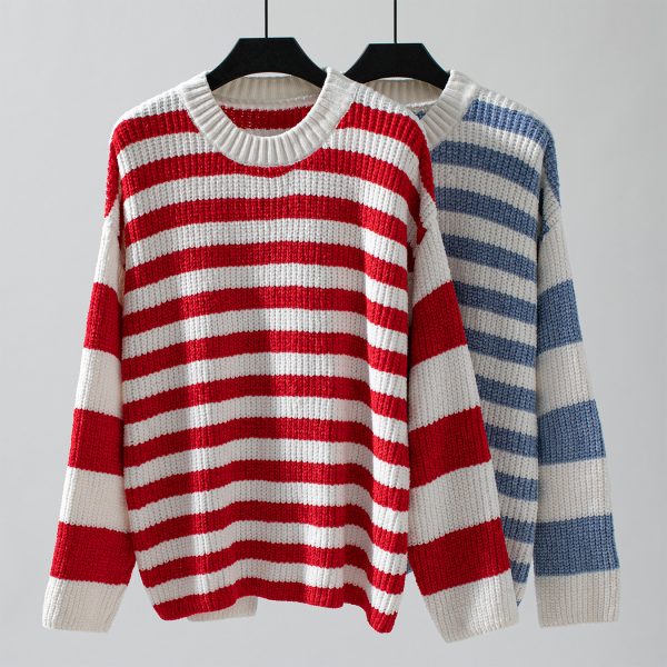 Casual Striped Chenille Pullover Sweater for Women - Image 3