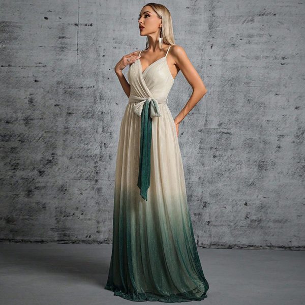 Strap Backless Sexy Lace-Up Gradient Color Maxi Dress for Formal Events - Image 2