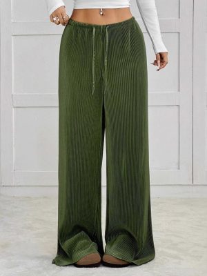 Casual Green Pleated Loose Trousers for Spring Summer