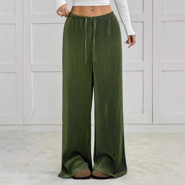 Casual Green Pleated Loose Trousers for Spring Summer