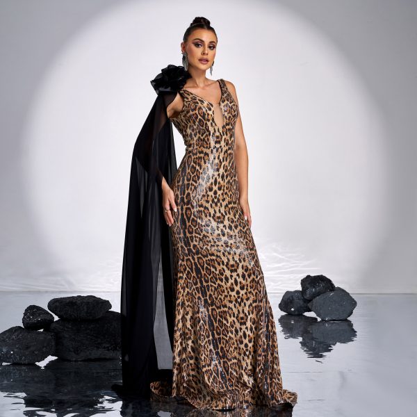 High-End Sleeveless V-Neck Sequined Fishtail Evening Dress - Image 2