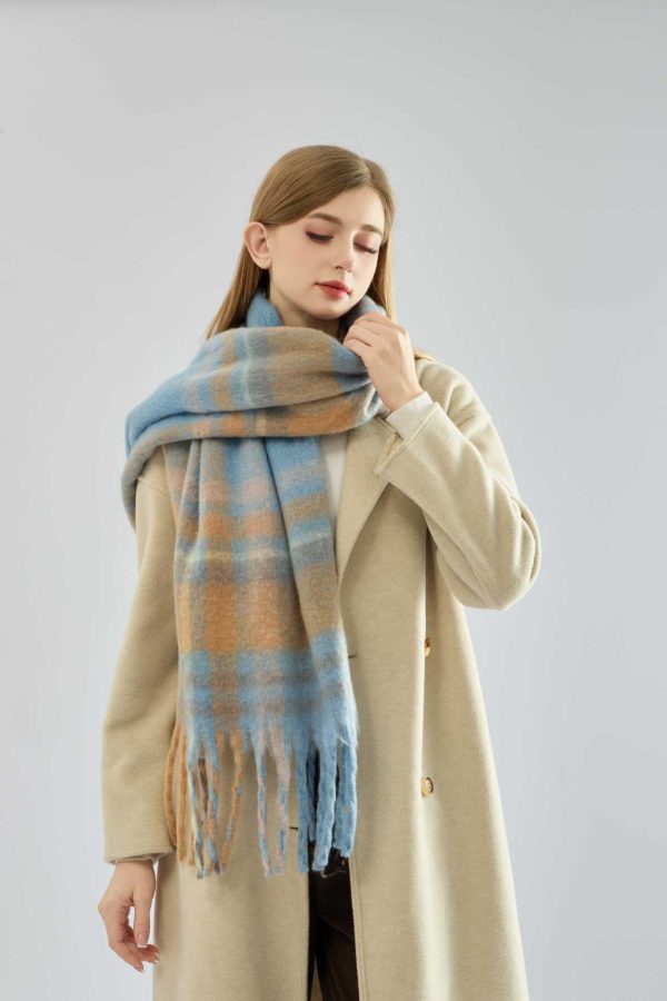 Women’s Winter Plaid Color Matching Tassel Scarf - Image 2