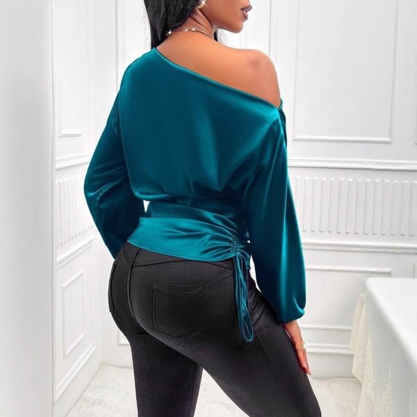 Women’s Satin Asymmetric Long Sleeve Shirt - Image 2