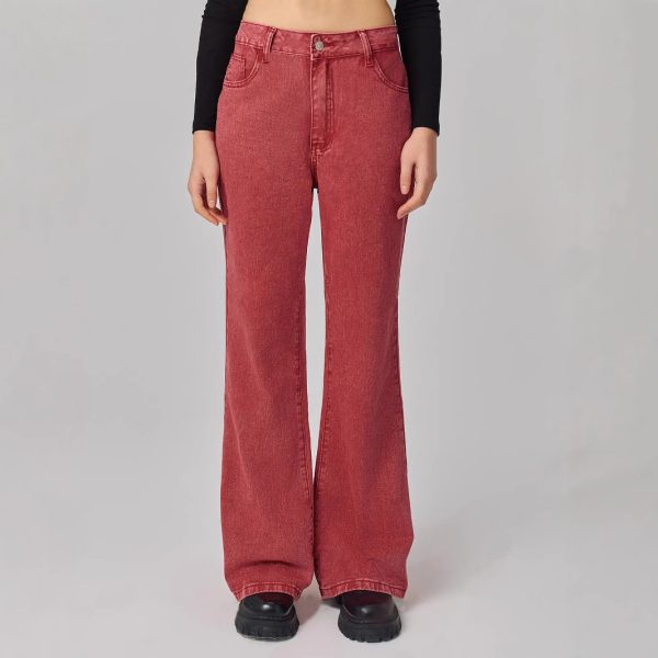 Casual Wide Leg Straight Denim Trousers for Women