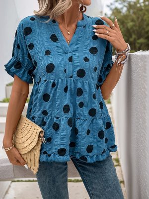 Women’s Summer Polka Dot Peasant Blouse