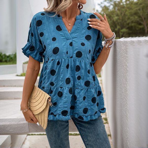 Women’s Summer Polka Dot Peasant Blouse