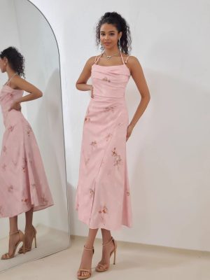 Spring Summer Pink Sling Dress for Women – Elegant & Chic