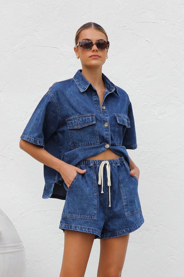 Summer Women’s Casual Loose Pockets Short-Sleeved Shirt and Denim Two-Piece Set - Image 2