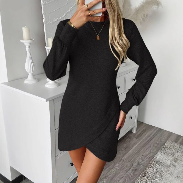 Women’s Elegant Slim Fit Long Sleeve Hem Cross Dress for Spring - Image 3